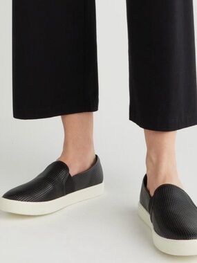 Vince Black Perforated Leather Slip-On Sneakers
